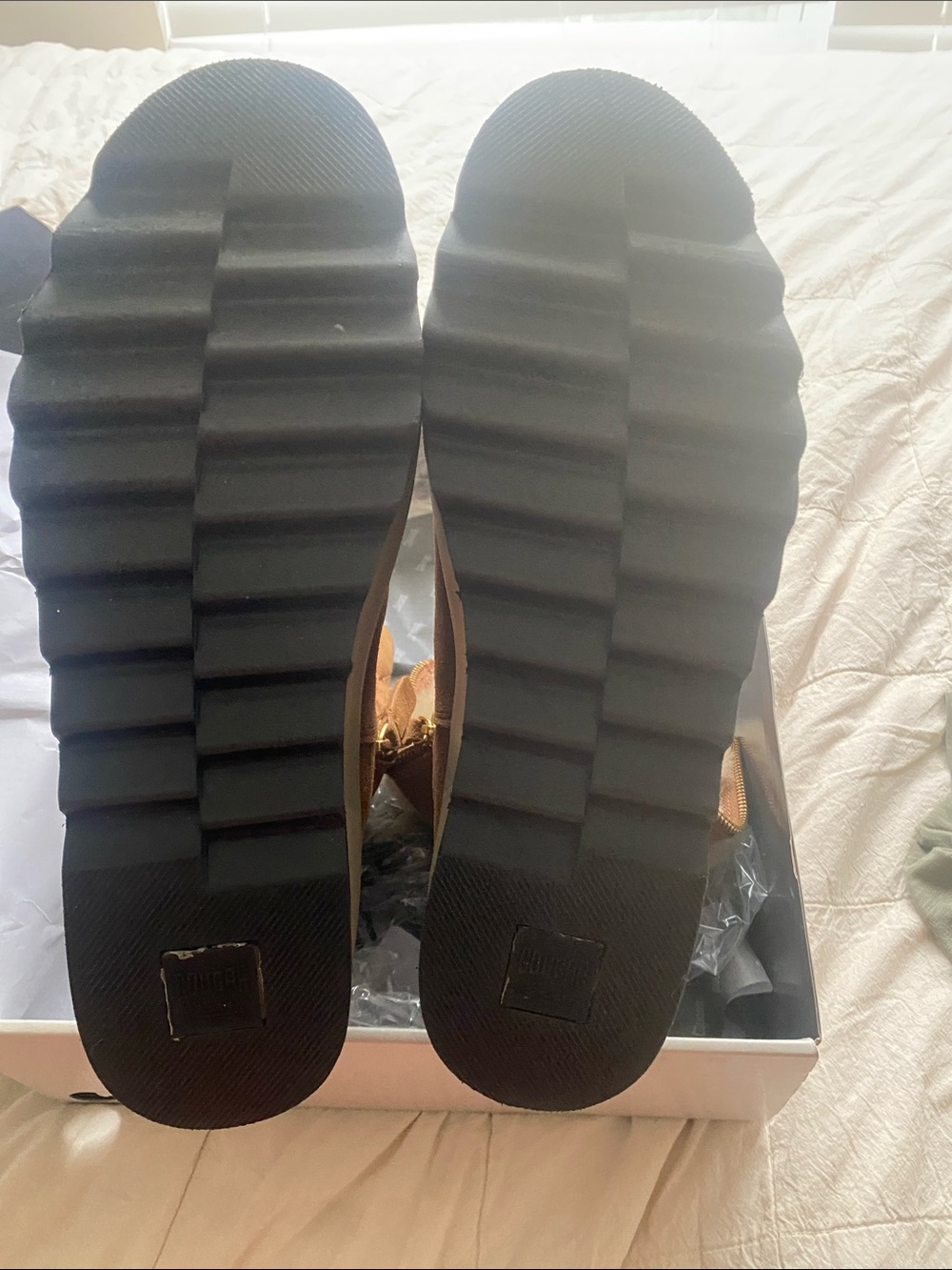 Cougar Black Lug-Sole Platform Sandals with Tan Upper